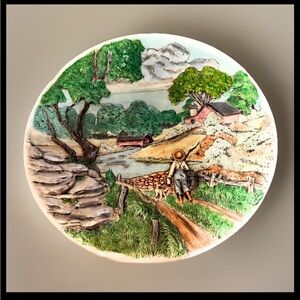 Vintage Duncan Ceramics Plate – Farm Scene 14” Wall Plaque